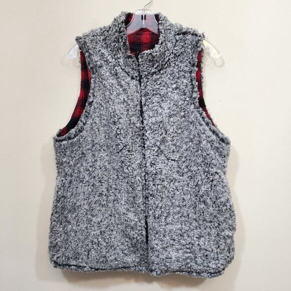 Maurices reversible full zip sherpa Buffalo check plaid vest womans size extra l - Picture 7 of 10